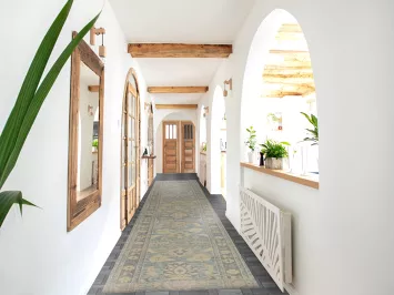 Vegetable Dye Blue Oushak Turkish Runner Rug 3x20