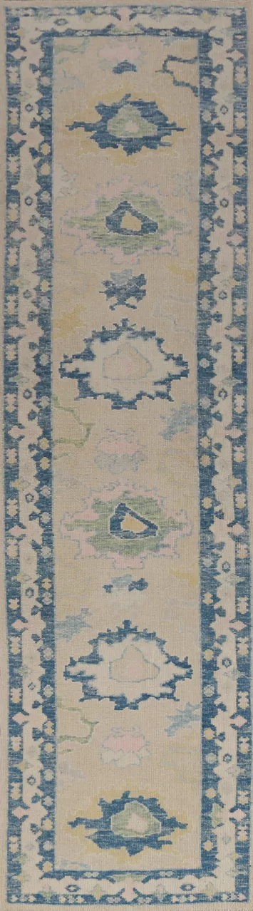 Vegetable Dye Wool Oushak Turkish Runner Rug 3x14