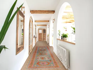 Handmade Blue Floral Oushak Vegetable Dye Runner Rug 3x13