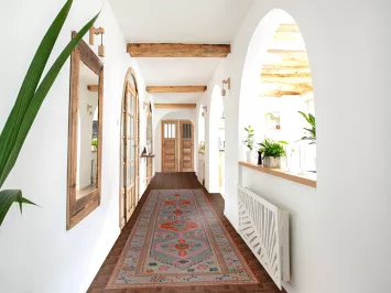 Geometric Blue Vegetable Dye Oushak Turkish Runner Rug 3x14