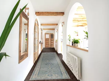 Handmade Blue Oushak Vegetable Dye Runner Rug 3x14