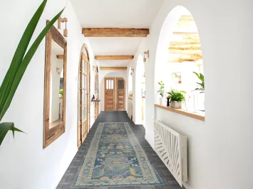 Vegetable Dye Blue Oushak Turkish Runner Rug 3x14