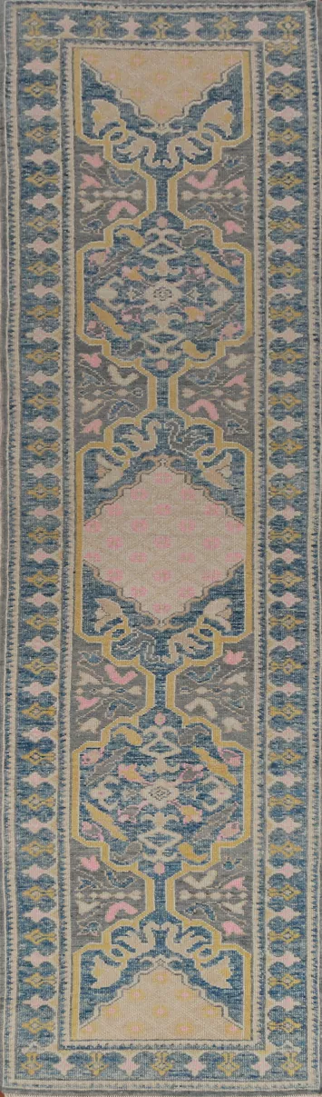 Vegetable Dye Oushak Turkish Runner Rug 3x14