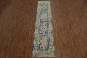Vegetable Dye Oushak Turkish Runner Rug 3x14