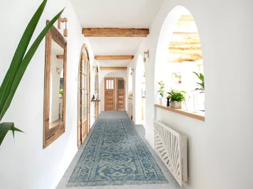 Vegetable Dye Blue Oushak Turkish Runner Rug 3x17