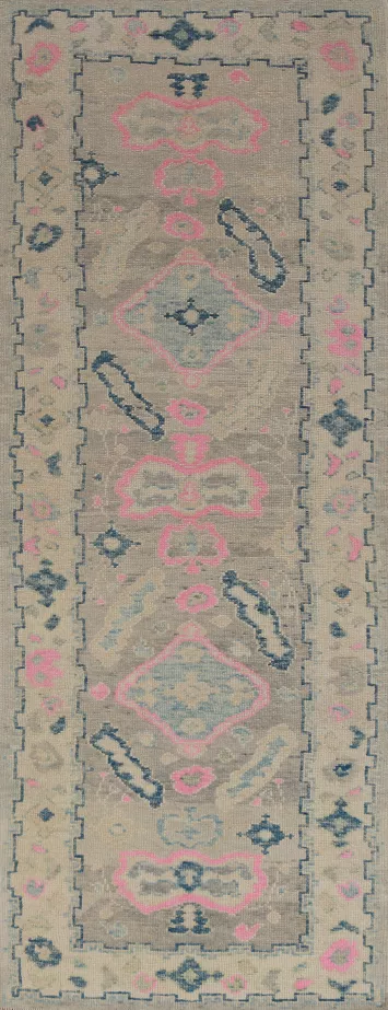Vegetable Dye Wool Oushak Turkish Runner Rug 3x10