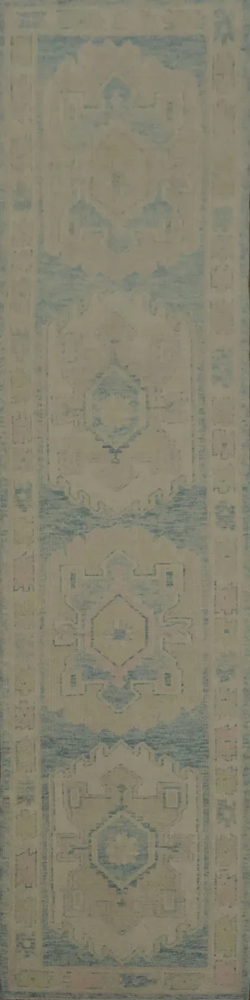 Vegetable Dye Oushak Turkish Runner Rug 3x16