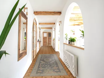 Vegetable Dye Blue Oushak Turkish Runner Rug 3x9