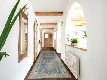 Vegetable Dye Gray Oushak Turkish Runner Rug 3x15