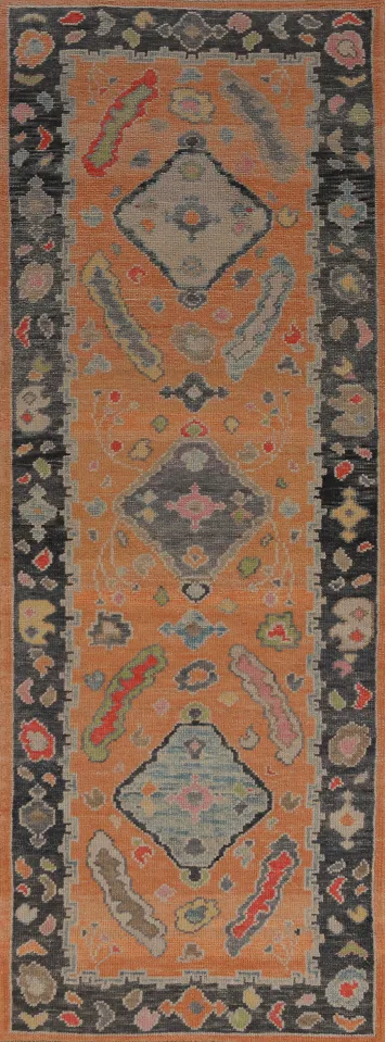 Vegetable Dye Oushak Turkish Runner Rug 3x10