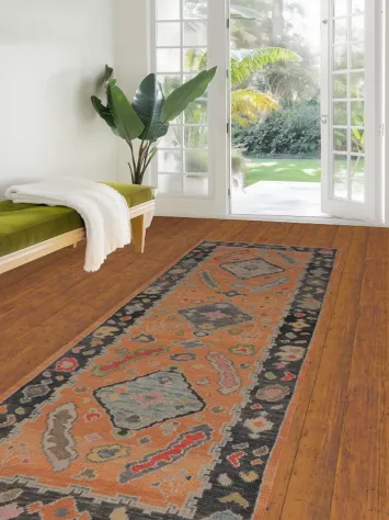 Vegetable Dye Oushak Turkish Runner Rug 3x10