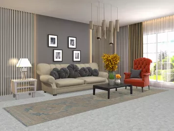 Vegetable Dye Blue Oushak Turkish Runner Rug 3x13