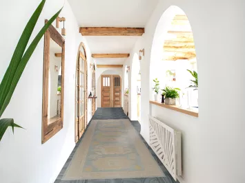 Floral Blue Oushak Vegetable Dye Runner Rug 3x13