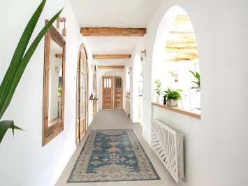 Vegetable Dye Blue Oushak Turkish Runner Rug 3x9