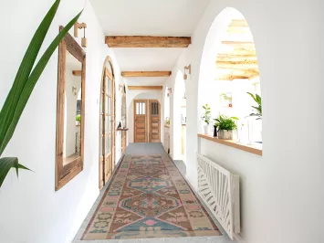 Brown Geometric Oushak Vegetable Dye Runner Rug 3x16