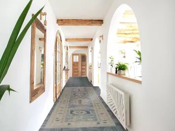 Vegetable Dye Blue Oushak Turkish Runner Rug 3x12