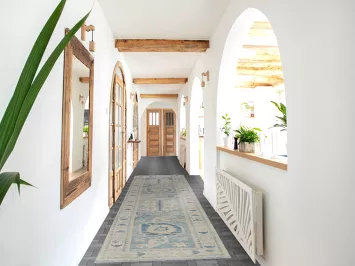 Vegetable Dye Blue Oushak Turkish Runner Rug 3x13