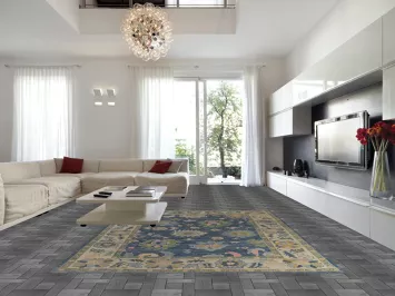 Blue Floral Vegetable Dye Oushak Turkish Area Rug 9x12