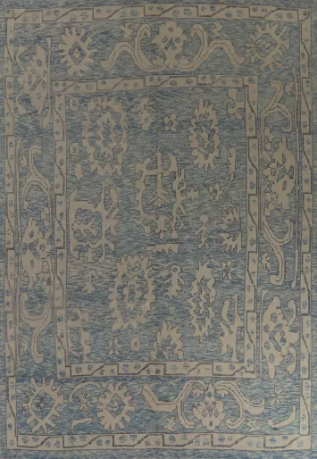 Handmade Blue Oushak Vegetable Dye Area Rug 9x13