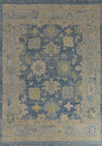 Handmade Floral Blue Oushak Vegetable Dye Area Rug 8x10