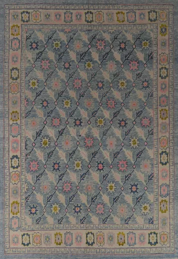 All-Over Floral Blue Oushak Vegetable Dye Area Rug 8x11