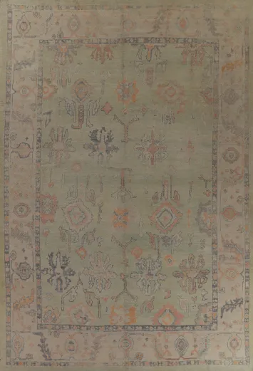 Vegetable Dye Green Oushak Turkish Large Rug 10x14