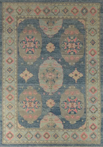 Vegetable Dye Blue Oushak Turkish Area Rug 8x11