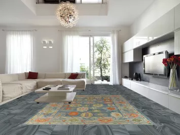 Vegetable Dye Blue Floral Oushak Turkish Area Rug 9x13