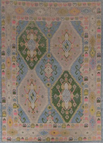 Geometric Wool Oushak Vegetable Dye Area Rug 8x11