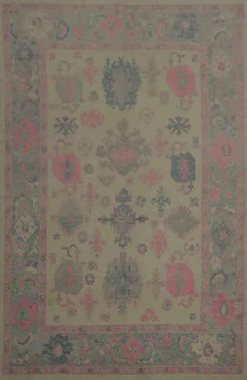 Traditional Oushak Large Area Rug 9x12 with Ornamental Patterns