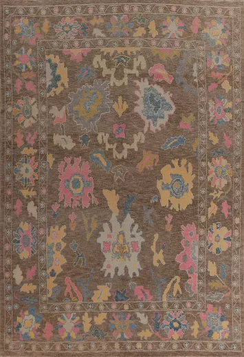 Vegetable Dye Brown Oushak Turkish Area Rug 9x13
