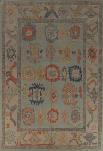 Aqua Blue Handmade Oushak Vegetable Dye Area Rug 9x12