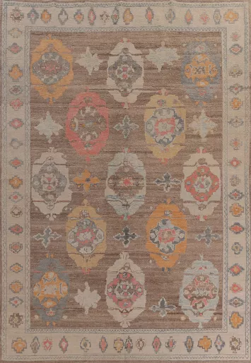 Vegetable Dye Brown Oushak Turkish Area Rug 9x12