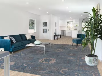 All-Over Blue Floral Oushak Vegetable Dye Area Rug 9x13