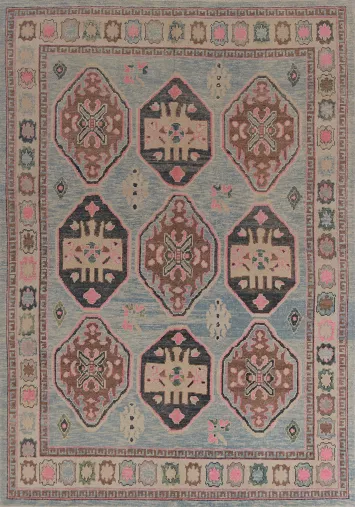 Vegetable Dye Blue Oushak Turkish Area Rug 8x11