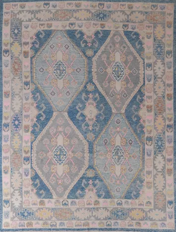 Vegetable Dye Blue Oushak Turkish Area Rug 9x10