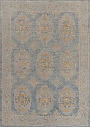 Vegetable Dye Blue Oushak Turkish Area Rug 8x11