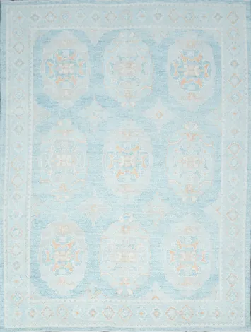 Light Blue & Ivory Vegetable Dye Oushak Turkish Area Rug 8x11 Hand-Knotted Wool