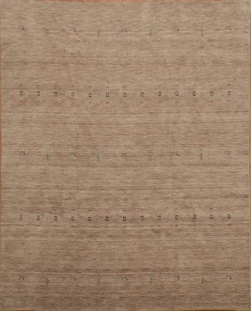 Elegant Minimalist Light Brown Gabbeh Rug with Subtle Linear Stitch Details 8x10 ft