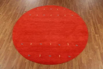 Orange Red Wool Round Gabbeh Indian Area Rug 6x6