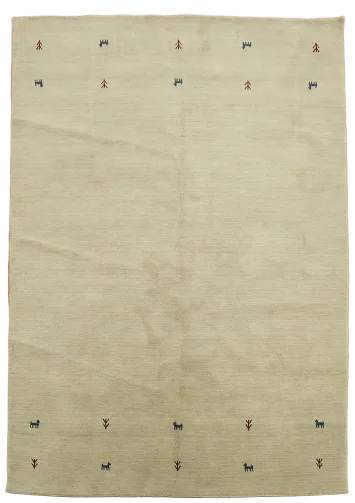 Minimalist Beige Rug Featuring Distinctive Markings 5'x8'