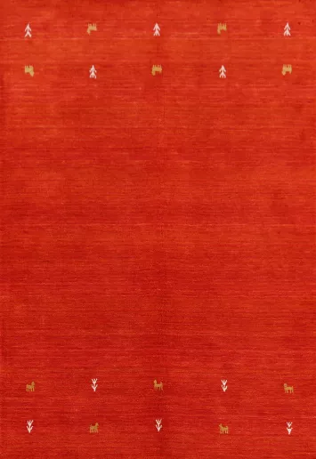 Orange Red Wool Handmade Gabbeh Indian Rug 5x7