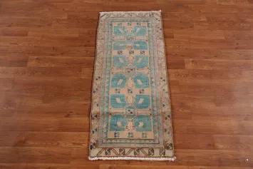 Turquoise Blue Geometric Anatolian Turkish Foyer Rug 2x3