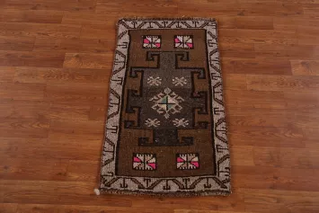 Brown Geometric Wool Anatolian Turkish Foyer Rug 2x3