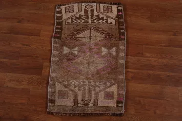 Brown Geometric Anatolian Turkish Accent Rug 1x2