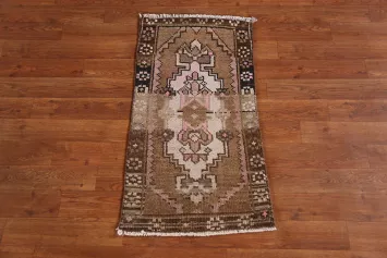 Brown Geometric Anatolian Oriental Accent Rug 1x2