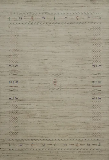 Neutral Gabbeh Area Rug 8x10 with Minimalist Detail for Living Spaces