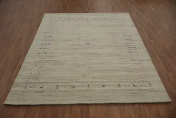 Neutral Gabbeh Area Rug 8x10 with Minimalist Detail for Living Spaces