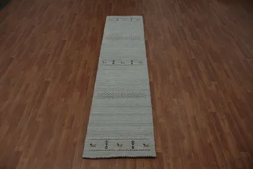 Elegant Baby Blue Gabbeh Runner Rug 2x10