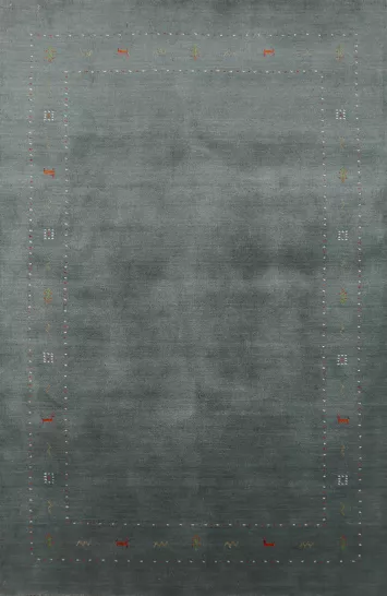 Contemporary Gray Blue Gabbeh Rug with Delicate Perimeter Design Highlights 5x8